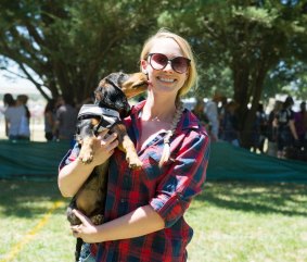 Anneke Schoots with her Dachshund called Dash at the Bungendore show 
