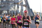 Brisbane Marathon goes from Margaret Street in the city, crosses the Story Bridge to the Kangaroo Point Cliffs then turns back around to recross the bridge and on to New Farm Park and Commercial Road in Teneriffe, before turning around again. 
