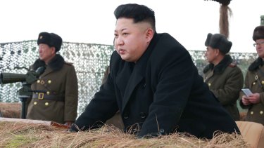 North Korean leader Kim Jong-un watches a drill by the armoured infantry in a photo supplied by the state-run news agency.