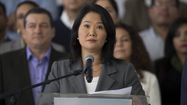 Keiko Fujimori concedes defeat in the presidential election in Lima on Friday. 