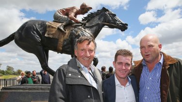 Breeder Rick Jamieson (left), with Black Caviar's jockey Luke Nolen and trainer Peter Moody.