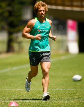 Glad to be back: Jesse Parahi trains ahead of the Sydney Sevens tournament.
