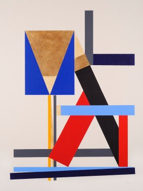 George Johnson, Construction With Brown Triangle, 1986, acrylic on canvas, 186 x 140 cm. 