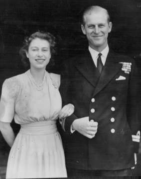 The then Princess Elizabeth and Lieutenant Philip Mountabatten at Buckingham Palace following the announcement of their engagement in 1947.