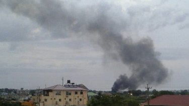 Black smoke rising above the South Sudanese capital Juba.