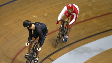 Cat and mouse: Olympic champion Jason Kenny stalks Sam Webster.