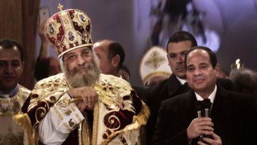 Egypt's President Abdel Fattah al-Sisi (right), pictured with Coptic Pope Tawadros II, has presented himself as a defender of religious minorities against Islamists.