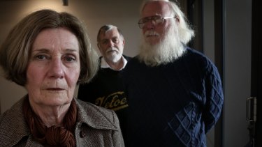 Elaine Ross, widow of motorbike rider Gary Ross with Gary's friends Dennis Quinlan and John Herrick.