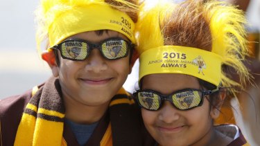 Hawks supporters Viran and his sister Amanthi at the parade.