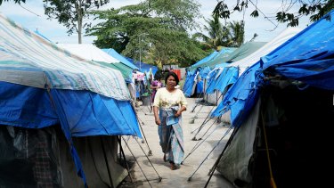 Refugee camps have been established for those displaced by Mt Sinabung's volcanic eruption.