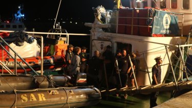The Iuventa Ship of the German NGO Jugend Rettet is seized at Lampedusa harbour, Italy, on August 2.