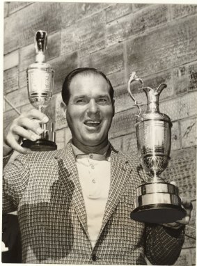 Kel Nagle and trophies following his victory in the centenary British Open at St Andrews in 1960.