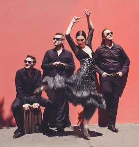 Bandaluzia, from left to right: James Hauptmann (percussion); Ben Hauptmann (mandolin); Jessica Statham (flamenco dancer); and Damien Wright (flamenco guitar).
