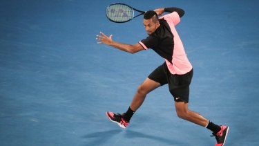 Nick Kyrgios in action at the Rod Laver Arena during the Australian Open 2018 tennis tournament in Melbourne.