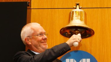 The ABC's next chairman Justin Milne ringing the ASX bell.