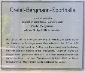 A memorial plaque for Gretel Bergmann, in Berlin, Germany.