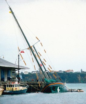 The Rainbow Warrior after the bombing in 1985.