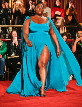 Orange Is The New Black's Danielle Brooks models in the Christian Siriano show during NYFW.
