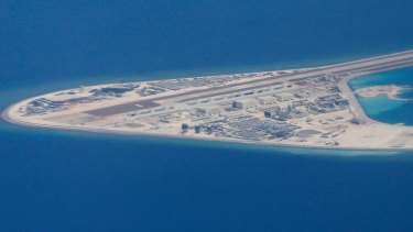 Chinese structures and an airstrip on the man-made Subi Reef at the Spratly group of islands.