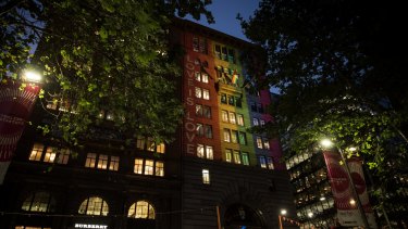 To showcase its support for marriage equality, Atlassian unveils a light installation in George Street, Sydney.