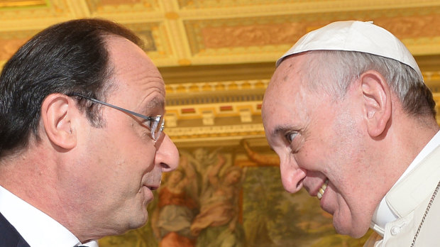 Private audience: France's embattled president, Francois Hollande, meets Pope Francis.