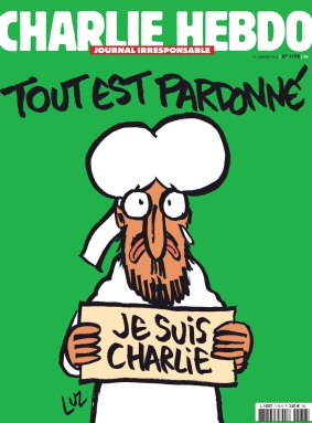 <i>Charlie Hebdo</i>'s front page of the upcoming "survivors" edition. 