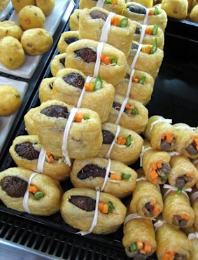 Tofu-wrapped snacks in Osaka, Japan.