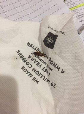 A dead cockroach that Odelia Juniarni said her daughter found in her babyccino ordered from The Coffee Club in Mascot.