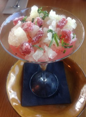 Strawberry jelly with thyme granita at Wharf One.