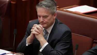 Finance Minister Mathias Cormann became visibly emotional during Penny Wong's speech.