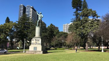 A number of statues in Hyde Park, Sydney, have been defaced by protesters.