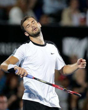 Disappointed: Grigor Dimitrov reacts to losing a point.