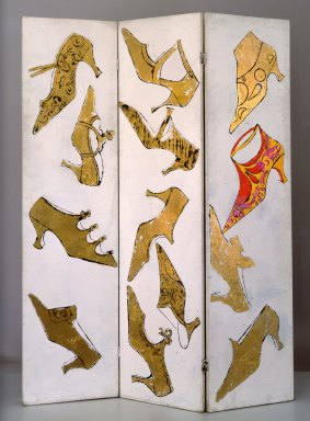 Andy Warhol's 1950s 'Folding Screen' in tempera, ink and gold leaf on a cardboard and wood screen.