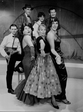 The original production at the Stables Theatre in Kings Cross in 1988 with (back row, left to right) Steve Kidd, Amanda Jones and Paul Hunt, and (front row) Grant Ovenden, John Turnbull, Jacky Phillips and James Bean.