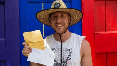 Joshua Higgs was delivered a letter by the Woodford postal service from a fellow festival goers