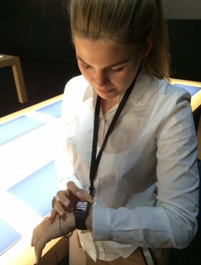 Belle Gibson trying out an Apple Watch prototype last year.