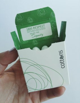 The 1800 RESPECT domestic violence counselling service number has been printed on the inside of Cottons tampon packets in a new initiative.