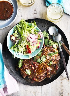 Warm steak salad with chipotle dressing. 