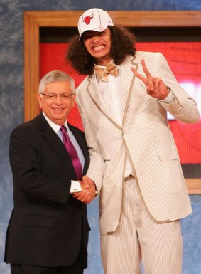 Way back when: NBA Commissioner David Stern poses for a photo with Joakim Noah after he was drafted ninth by the Chicago Bulls during the 2007 NBA Draft.