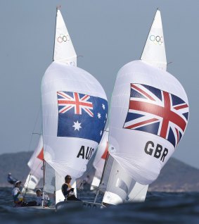 Australia and Great Britain compete in the Women's 470 class on Day 9 of the Olympic Games in Rio.