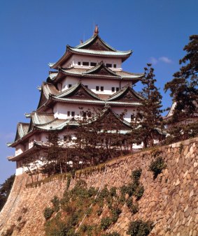 Nagoya Castle's central keep and defensive walls. 