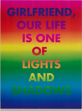 <i>Girlfriend, our life is one of lights and shadows</i>,  1994, a
computer-generated Canon laser print laminated onto craftwood, David McDiarmid.