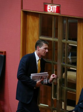 Senator Cory Bernardi departs question time on Tuesday.