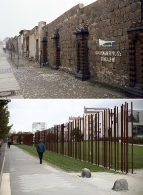 Then and now: The wall along Bernauer Strasse, now part of the Wall Remembrance Monument.