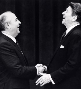 Former Soviet leader Mikhail Gorbachev and former US president Ronald Reagan.