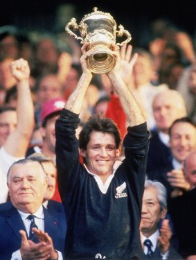 Pioneer: All Blacks captain David Kirk lifts the trophy after the inaugural tournament in 1987.