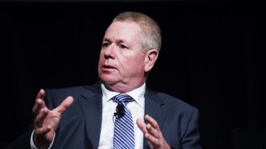 Bendigo Bank managing director Mike Hirst this month at a financial summit in Sydney. Greens senator Sarah Hanson-Young has urged the bank to cease operations on Nauru. 