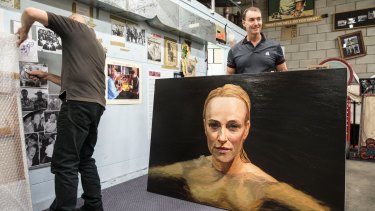 Brett Cuthbertson with a portrait of actor Susie Porter for the Archibald Prize.