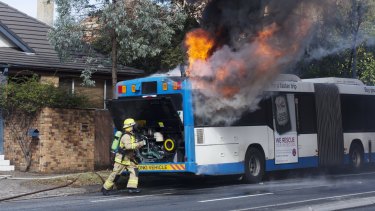 Significant delays: The L90 bus travelling south-bound caught alight on Military Road in Mosman.