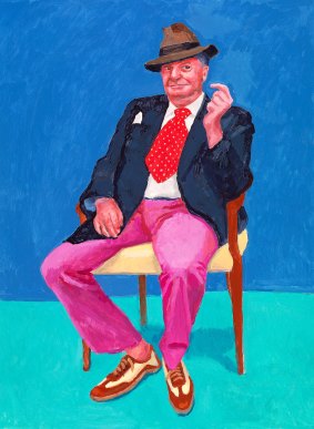David Hockney <i>Barry Humphries, 26-28 March 2015<i>, acrylic on canvas. 